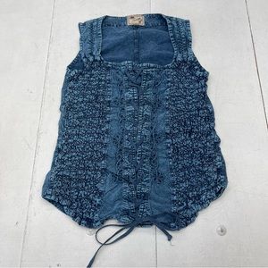 Scully Cantina Blue Shirred Lace Up Sleeveless Blouse Women’s Size Medium